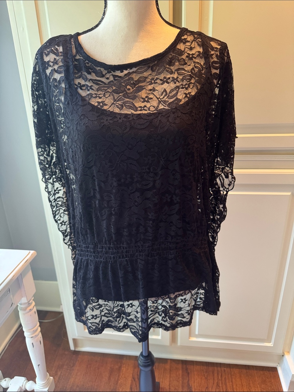 AB Studio Black Lace Overlay Blouse